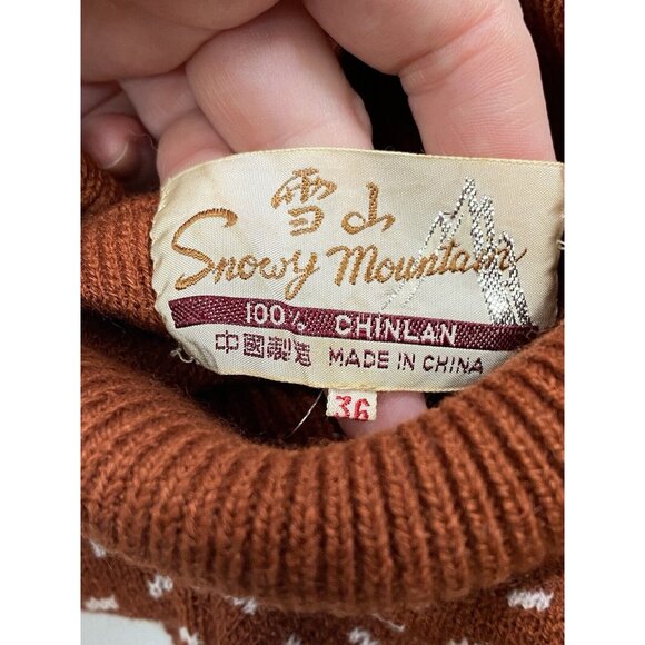 Snowy Mountain Womens Vintage Brown Geometric Turtleneck Sweater Size 36 Nerdy - Picture 5 of 6